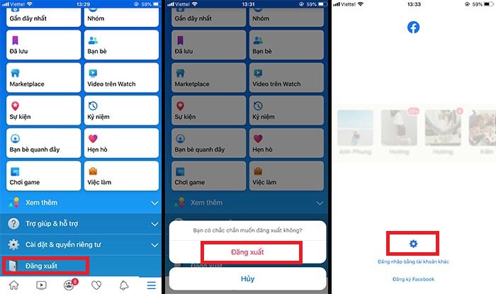 Bước 1: Đăng xuất khỏi tài khoản facebook
