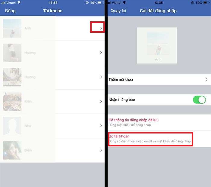 Bước 2: gỡ mật khẩu facebook ra khỏi điện thoại ios