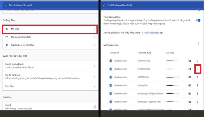 Bước 2: Chọn mật khẩu, chọn dấu 3 chấm dọc để xóa mật khẩu