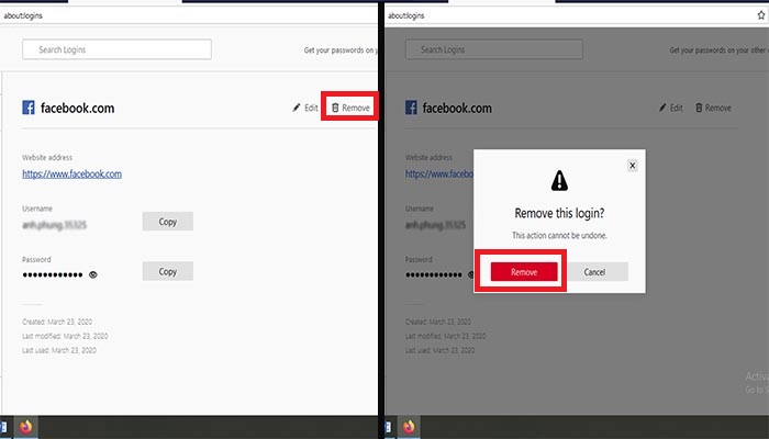 Bước 3: Chọn Remove để xóa mật khẩu và đăng nhập lại tài khoản