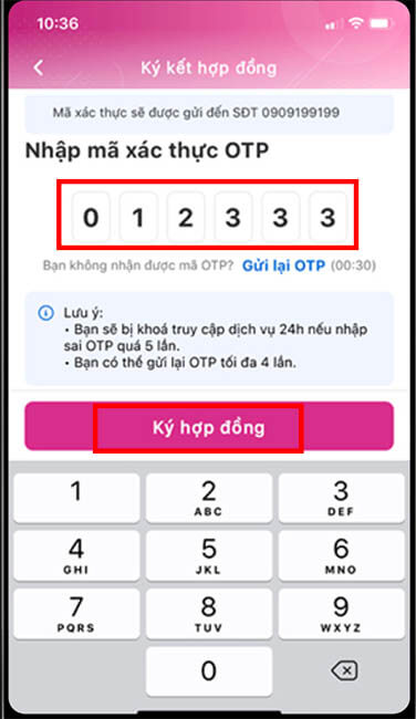 Bước 3: Nhập mã xác thực OTP