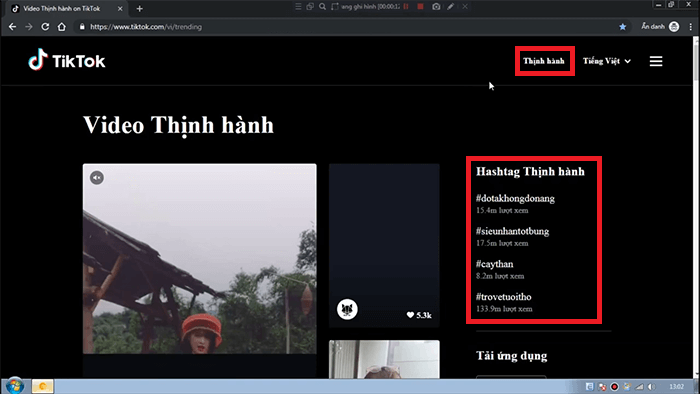 Tìm video Tiktok đang thịnh hành nhất bước 2