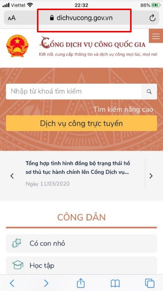  Cổng dịch vụ công Quốc gia