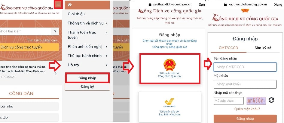 Đăng nhập cổng dịch vụ công Quốc gia để tra cứu và thanh toán online