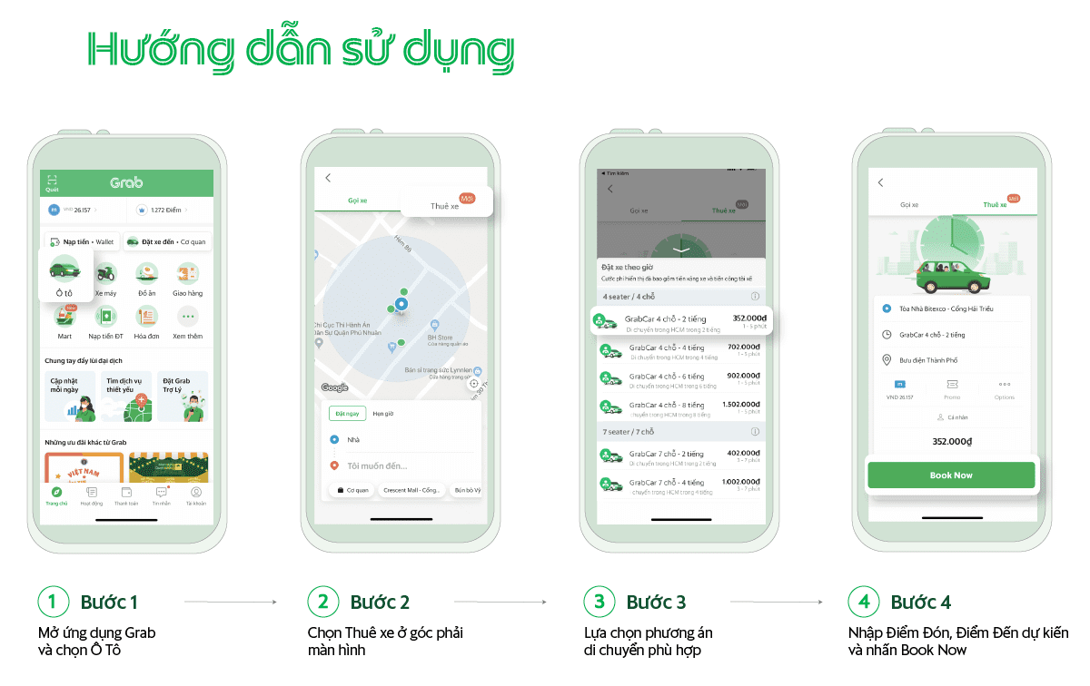 Hướng dẫn đặt dịch vụ thuê xe GrabCar