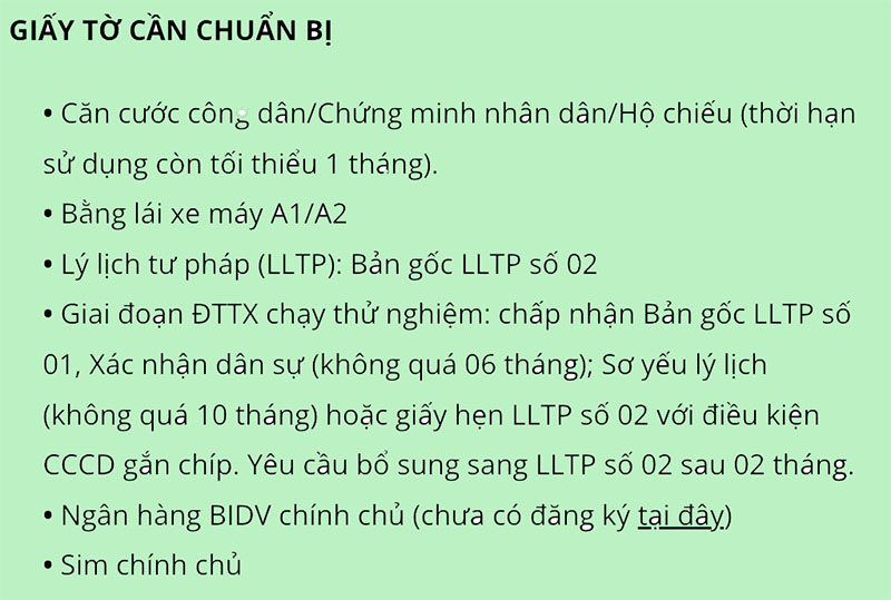 Hồ sơ thủ tục đăng ký chạy Xanh SM Bike cho tài xế