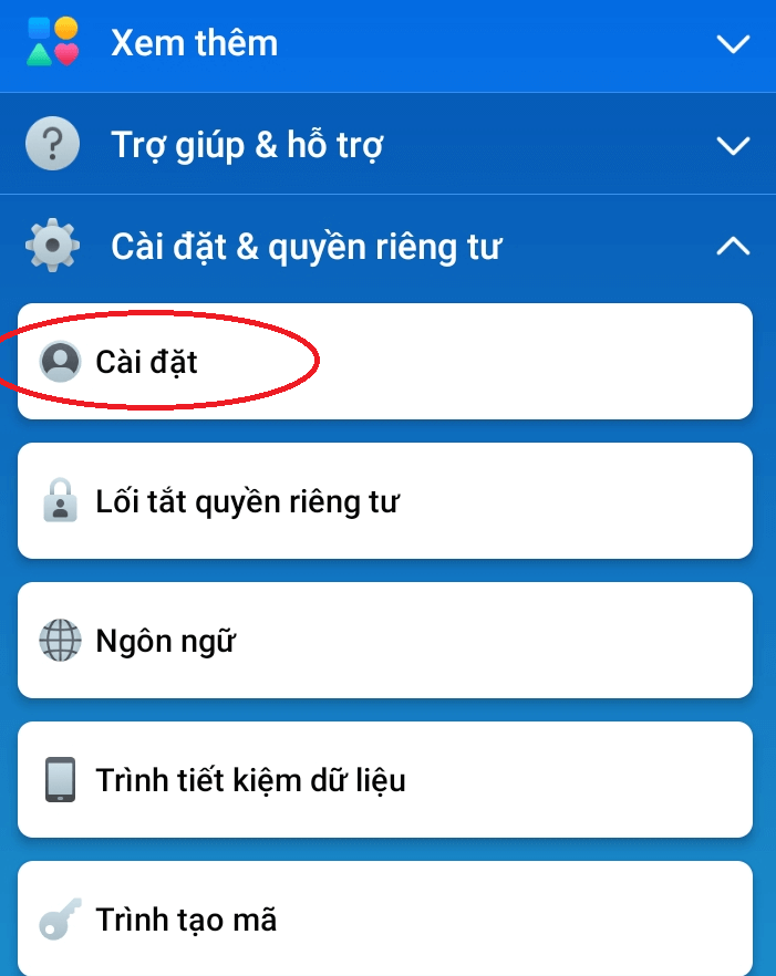 Chọn cài đặt