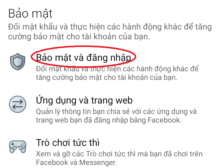 Chọn bảo mật và đăng nhập