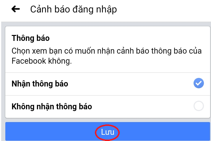 Chọn nhận thông báo