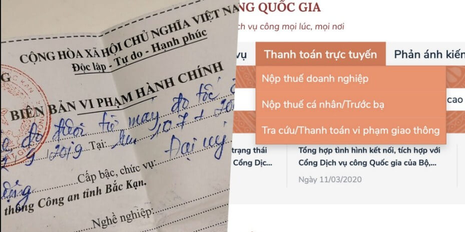 Nộp phạt giao thông online trên cổng dịch vụ công Quốc gia