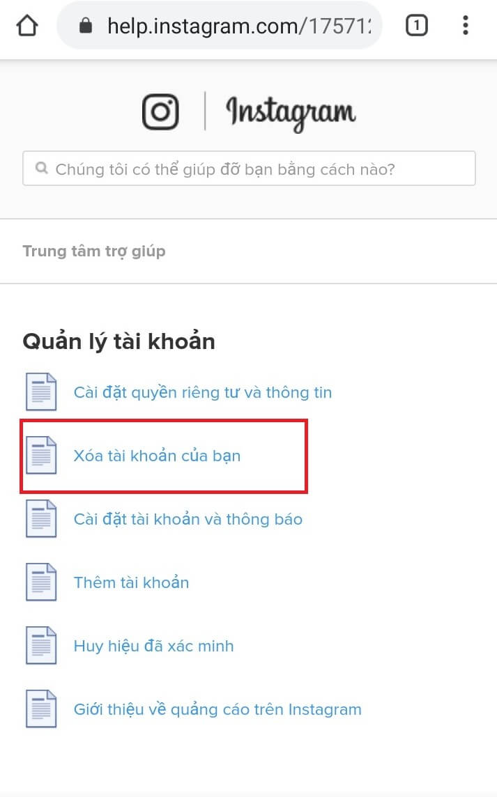 Xóa tài khoản