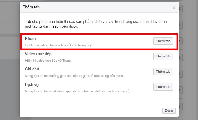 Kích hoạt tab nhóm trên fanpage