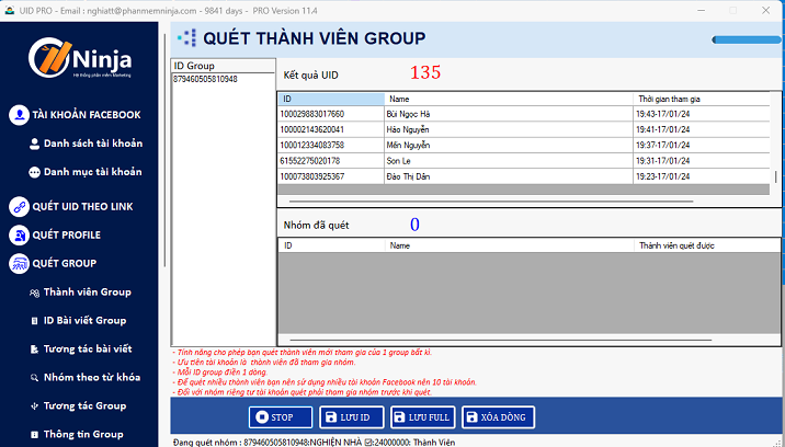 tool quét thành viên nhóm facebook