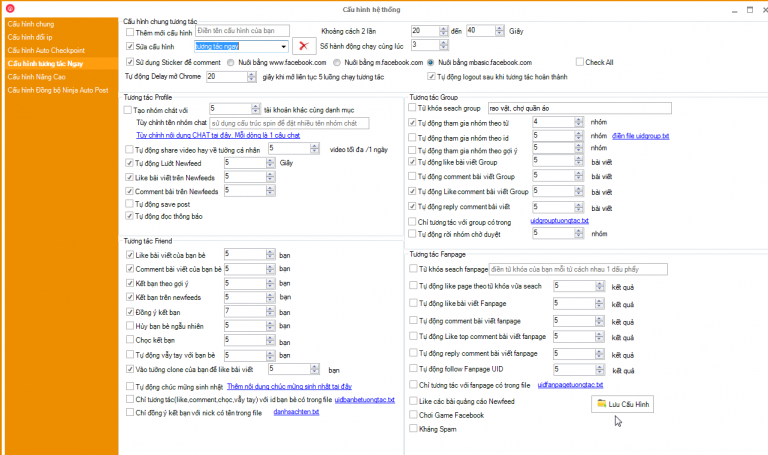 Cấu hình nuôi nick facebook tự động Ninja Care