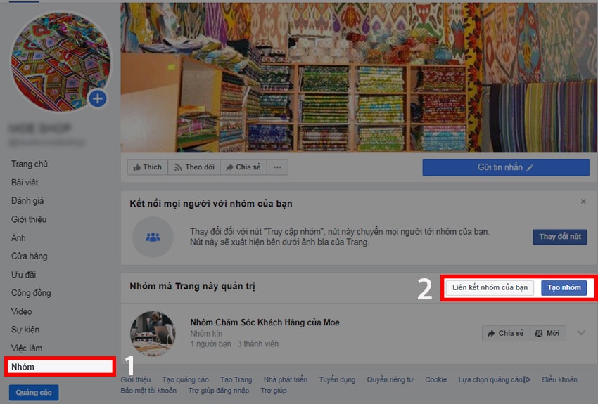 Vào fanpage, chọn tab nhóm