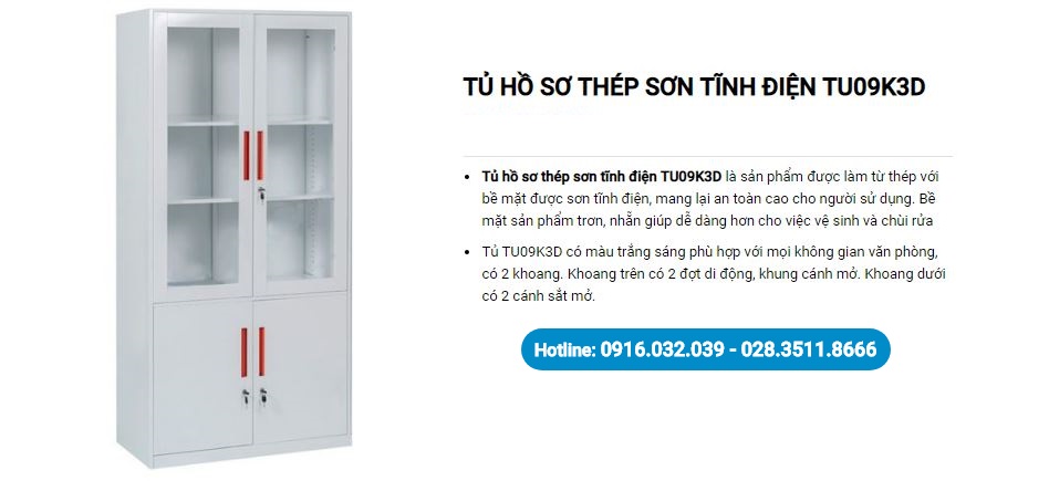 Tủ Hòa Phát 3 khoang 4 cánh TU09K3D