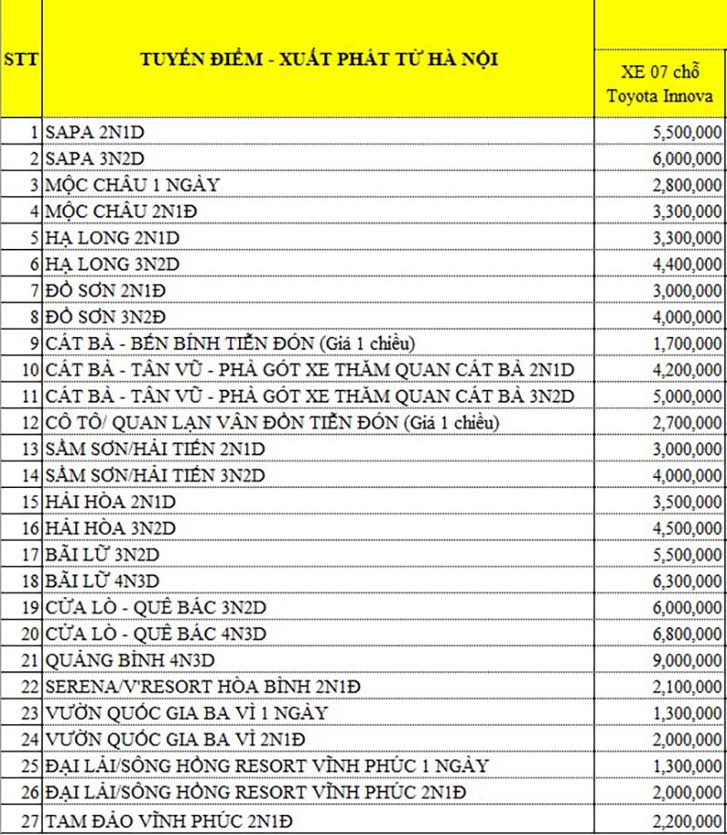 Bảng giá tham khảo dịch vụ thuê xe 7 chỗ của JAC